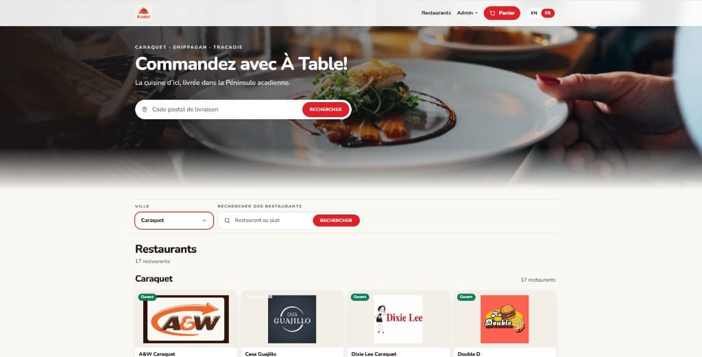 À Table! — Delivery platform · Péninsule acadienne